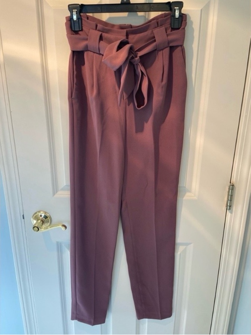 Express High-Waist Paperbag Pants in Mauve